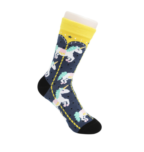 Women's Yellow Grey Unicorn Socks