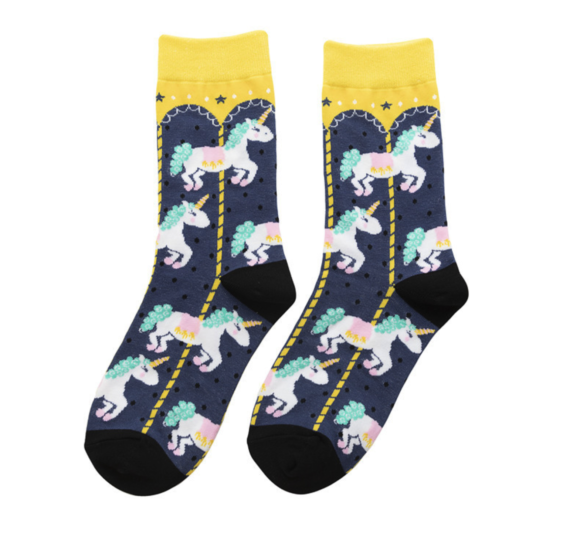 Women's Yellow Grey Unicorn Socks